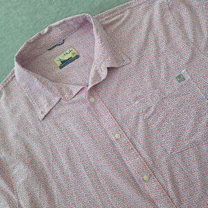 Huk Mens 3XL Short Sleeve Button Down Shirt Red Blue Micro Print Performance